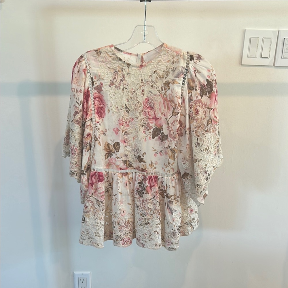 Zimmermann Pink and Cream Blouse with Elegant Design